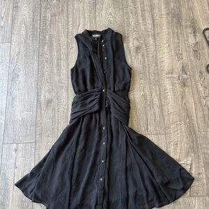 Karl Lagerfeld Sleeveless Black Button-Front Twist-Waist Midi Dress